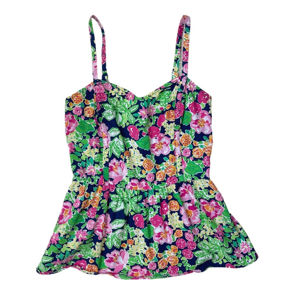 Lilly Pulitzer Pink and Green Bustier Peplum Tank Top